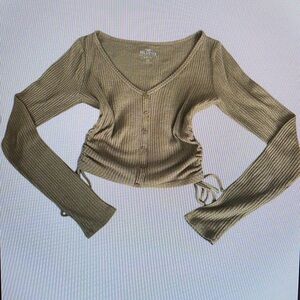 Ribbed Button-Up Tan Top